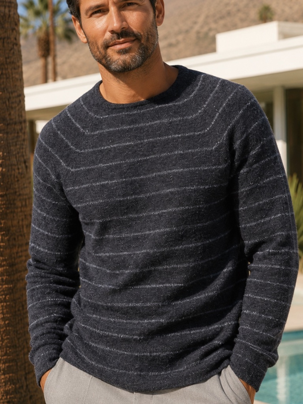 Zegna Sport Wool Blend Striped Crewneck Sweater Medium 46 Chest